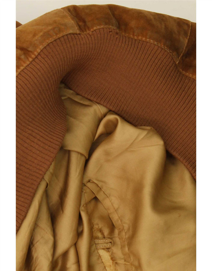 Jaqueta bomber masculina vintage de camurça Reino Unido 40 couro bege grande
