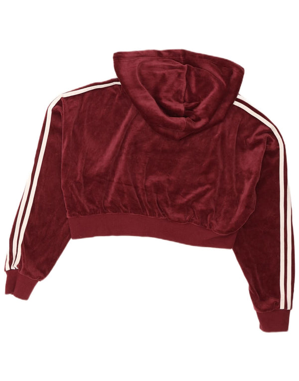 Adidas Womens Oversized Crop Velour Hoodie Jumper Reino Unido 8 Pequeno Borgonha