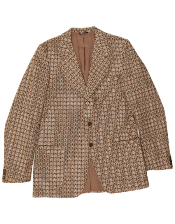 Jaqueta Blazer Masculina Vintage com 3 Botões IT 52 XL Lã Geométrica Marrom