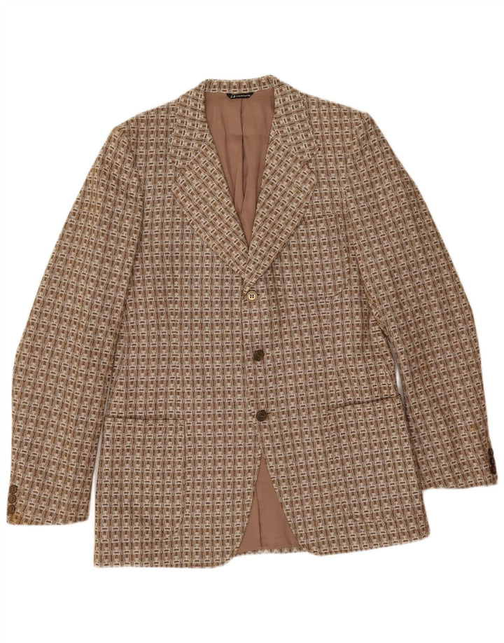 Jaqueta Blazer Masculina Vintage com 3 Botões IT 52 XL Lã Geométrica Marrom