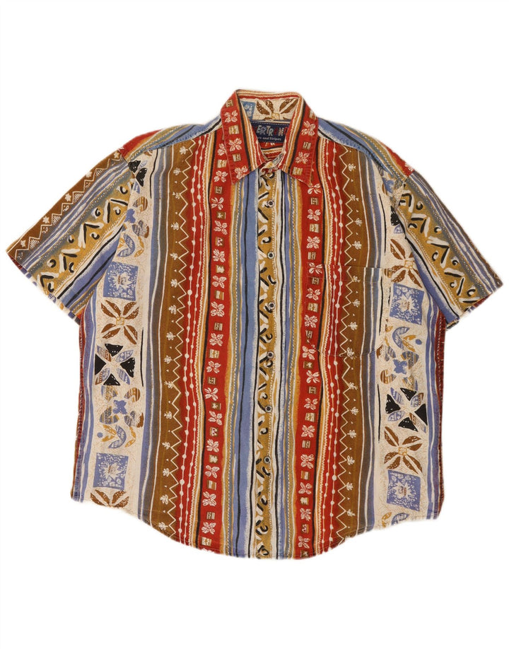 Camisa masculina vintage de manga curta, algodão patchwork multicolorido médio
