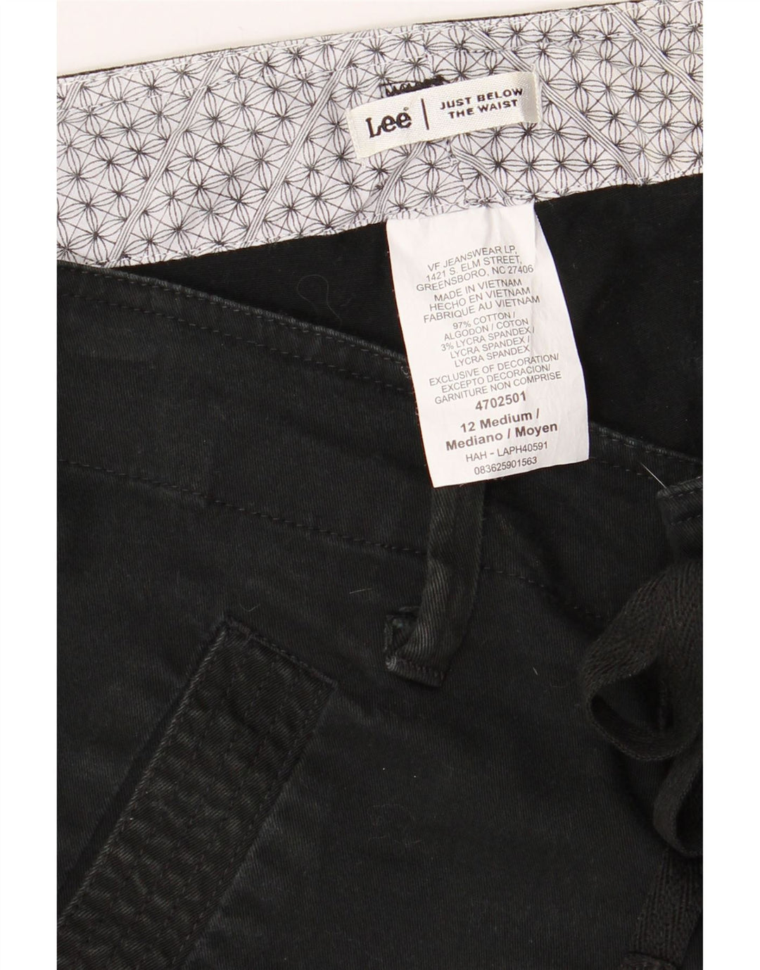 LEE Shorts Chino Feminino US 12 Grande W34 Algodão Preto