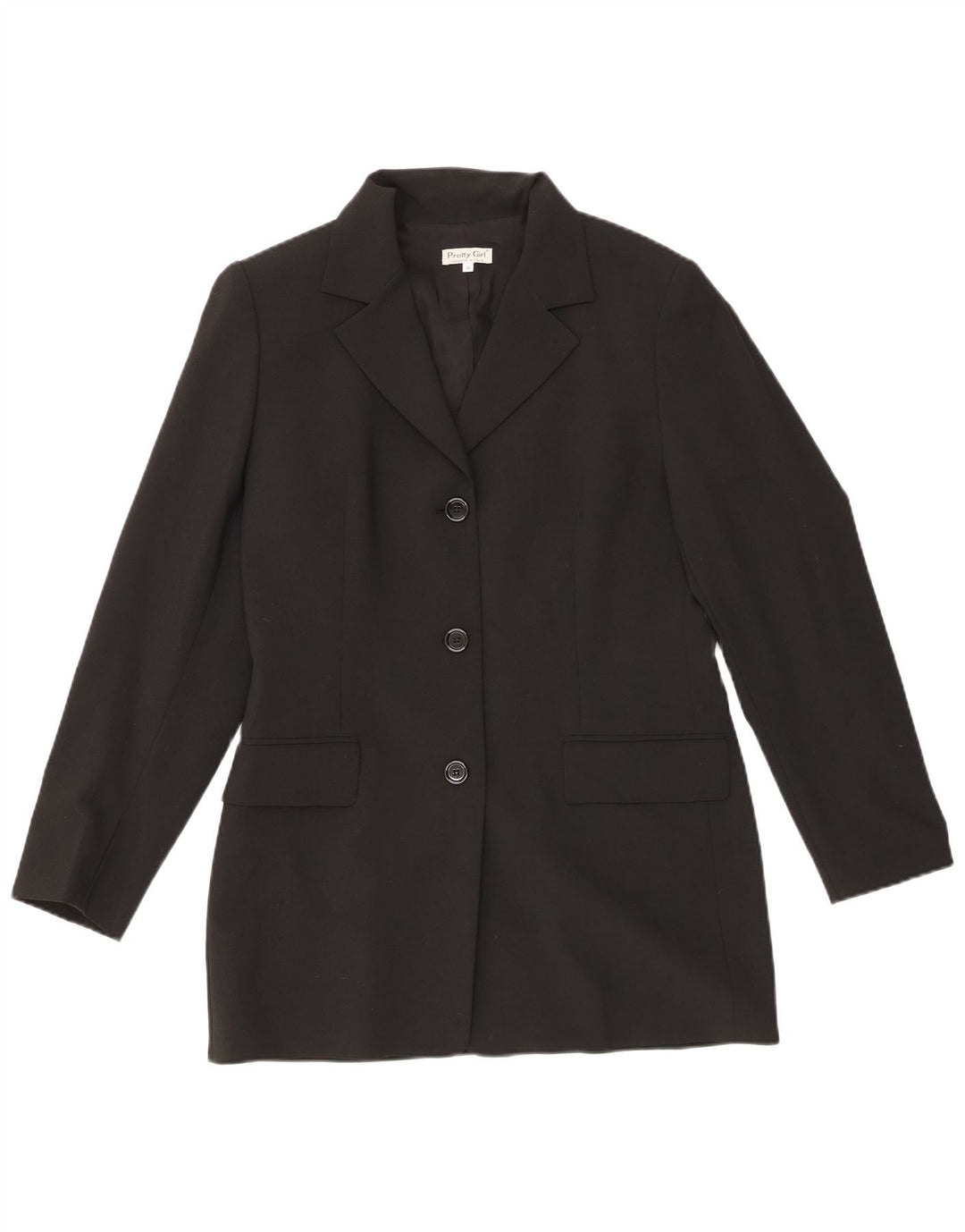 Jaqueta blazer feminina VINTAGE com 3 botões e palangre IT 46 grande poliéster preto