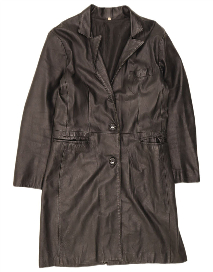 Casaco de couro feminino vintage UK 18 XL couro preto