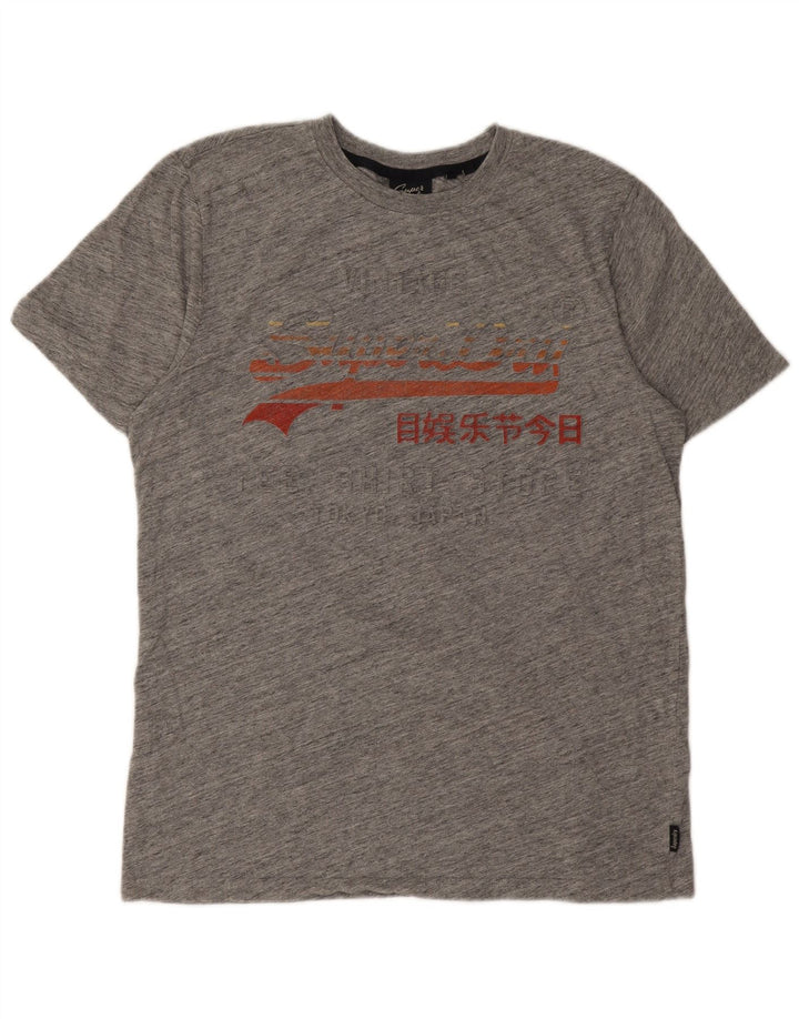 Camiseta masculina Superdry com estampa gráfica grande algodão manchado cinza