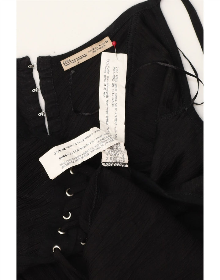 Zara Womens Maxi Sundress UK 12 Médio Algodão Preto
