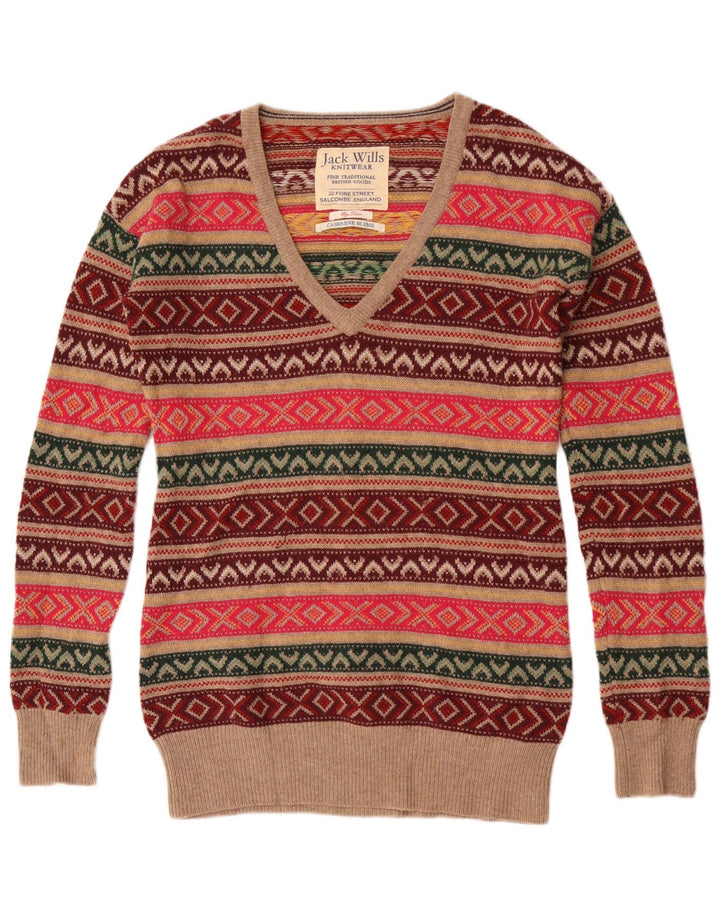 Suéter feminino Jack Wills com decote em V Reino Unido 12 médio multicolorido