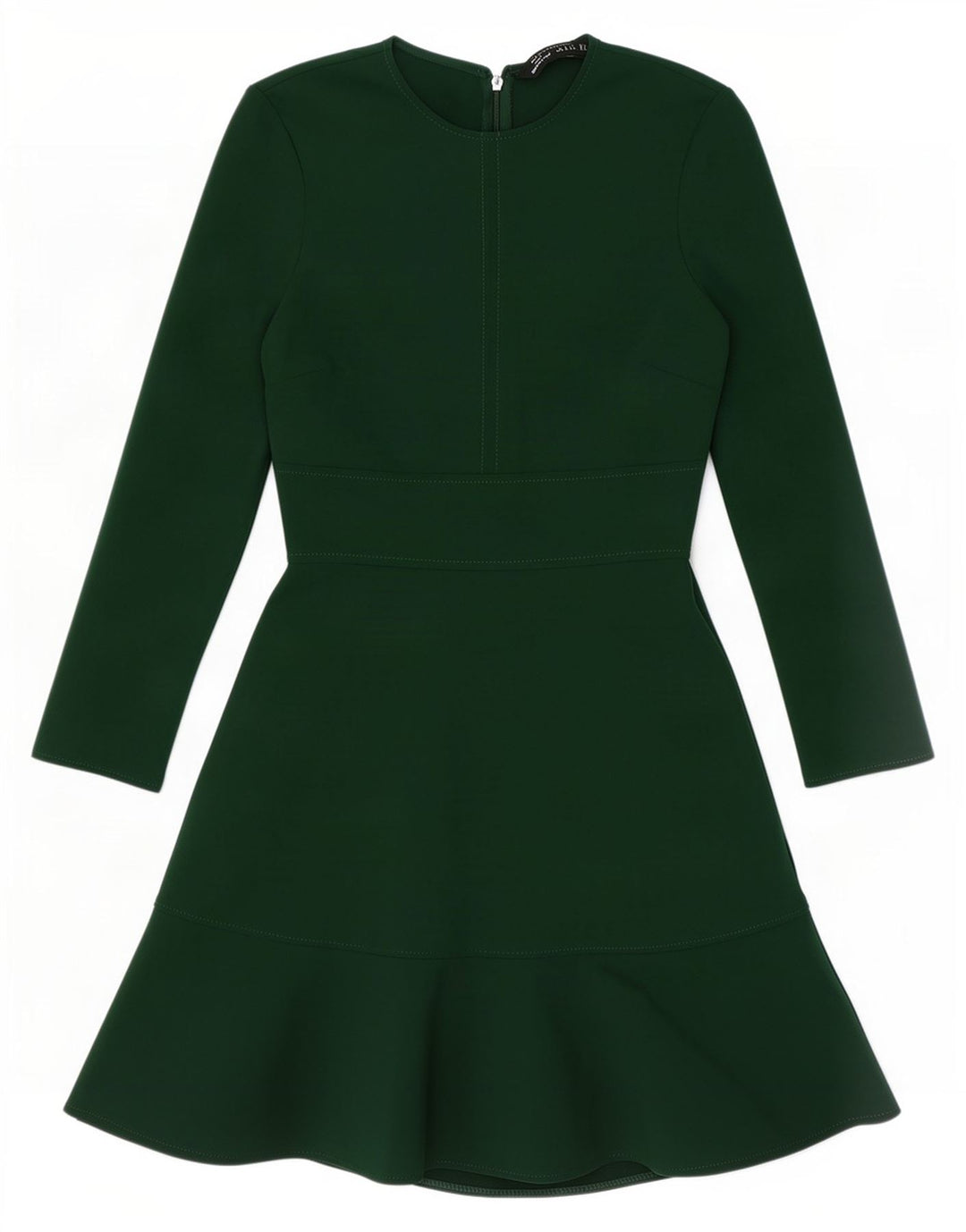 Vestido feminino Zara manga comprida evasê Reino Unido 10 pequeno poliéster verde