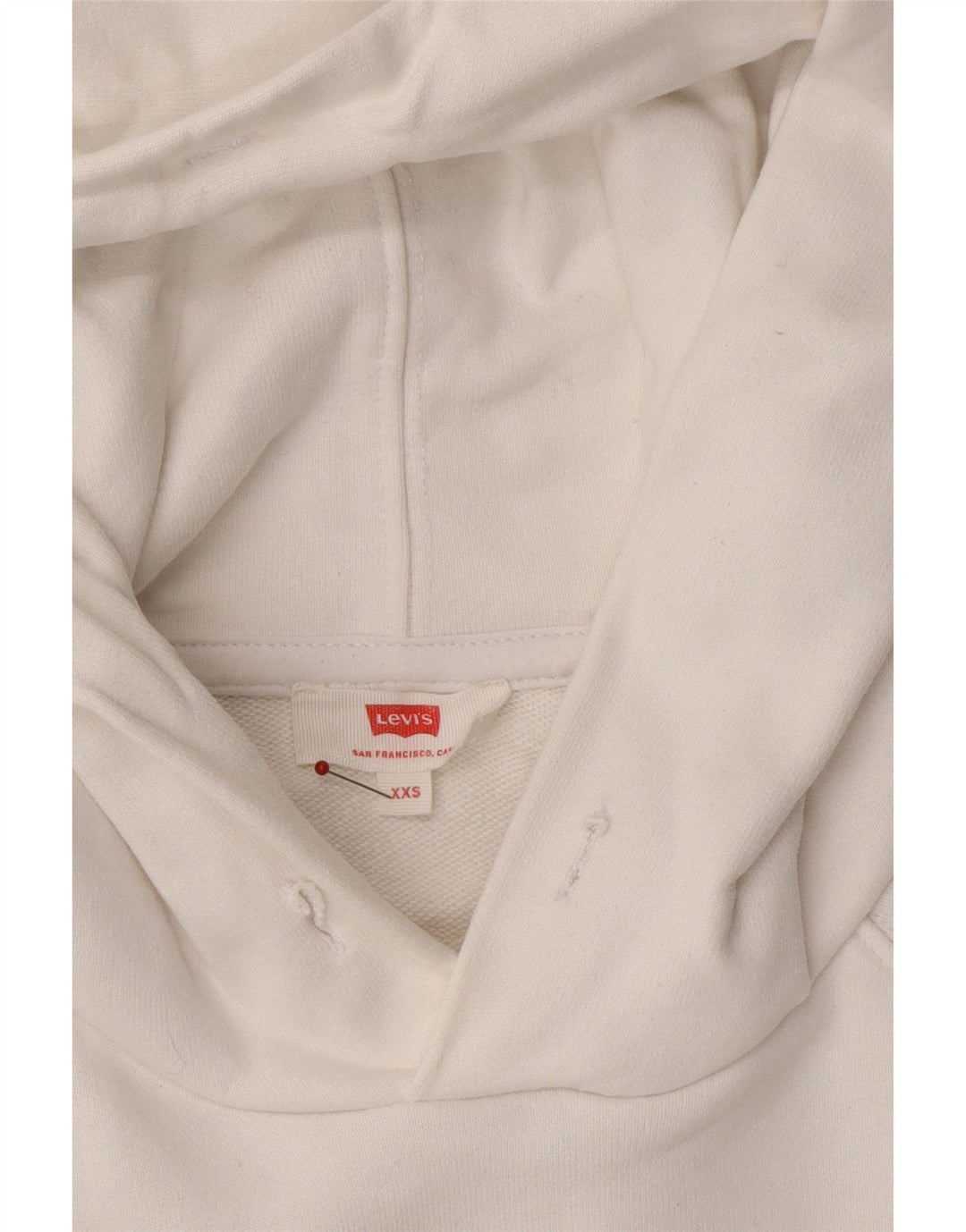 LEVI'S Womens Oversized Graphic Hoodie Jumper UK 2 2XS White Cotton Vintage Levi's and Second-Hand Levi's from Messina Hembry 