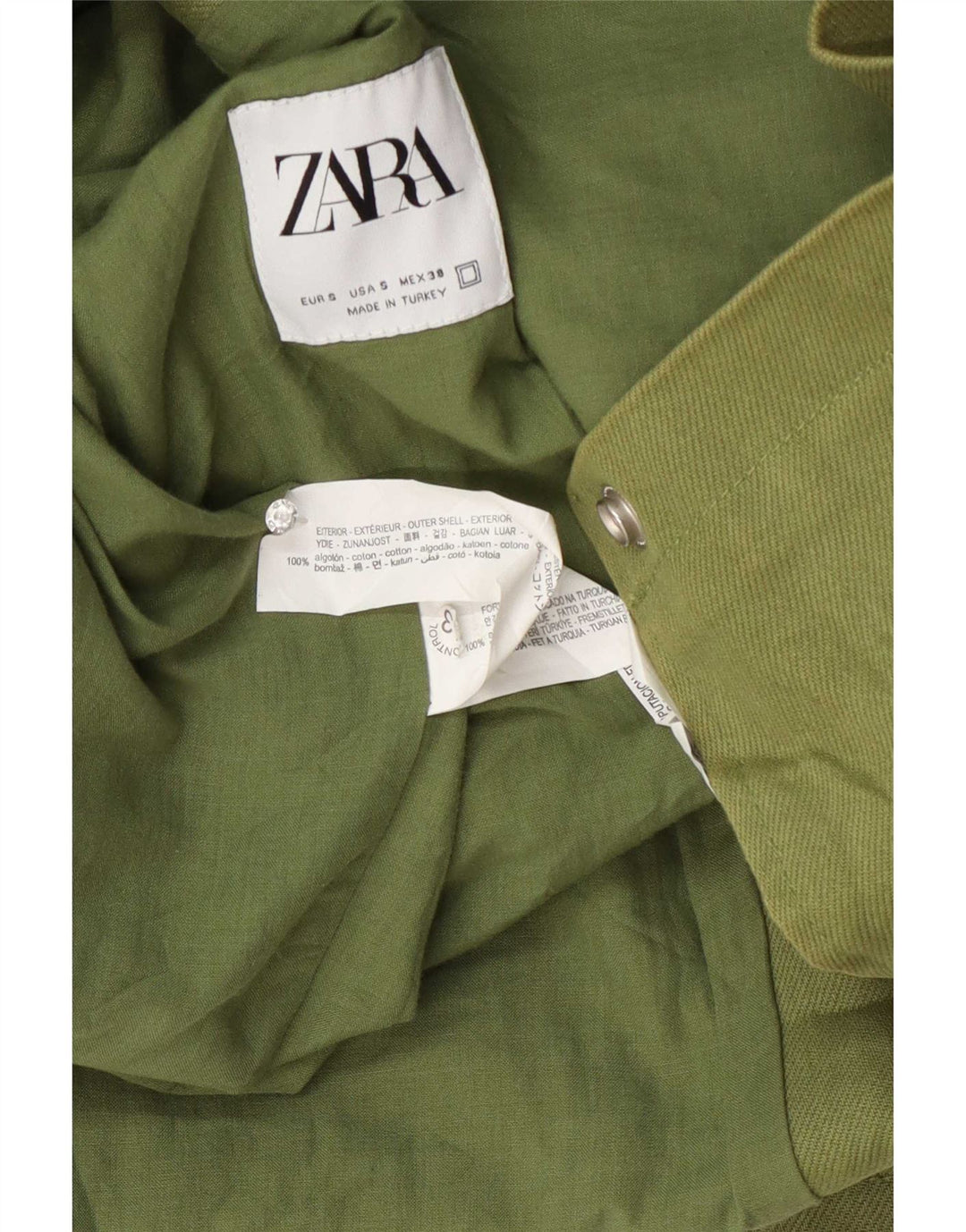 Zara Mens Bomber Jacket UK 36 Pequeno Algodão Verde