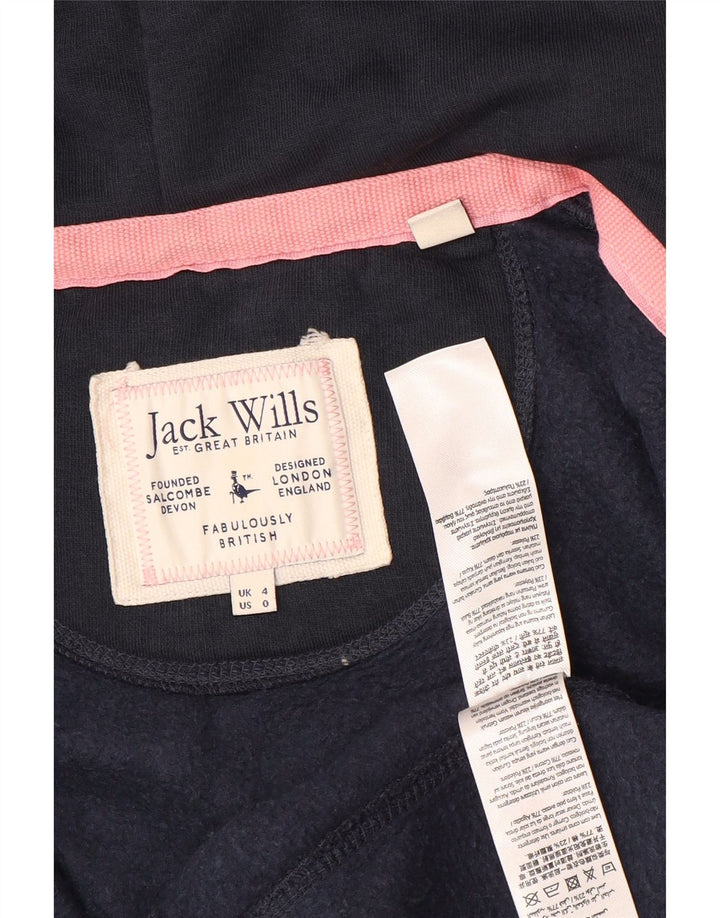 JACK WILLS Suéter feminino com capuz e zíper Reino Unido 4 XS azul marinho algodão