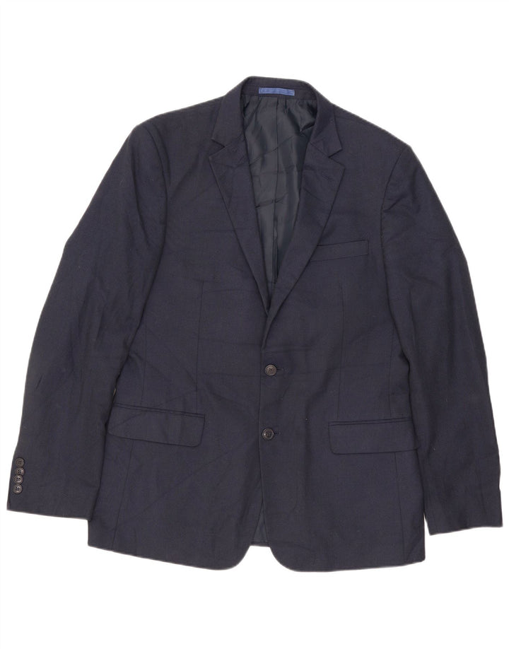 Jaqueta blazer masculina de 2 botões Marks & Spencer Reino Unido 42 grande azul marinho poliéster