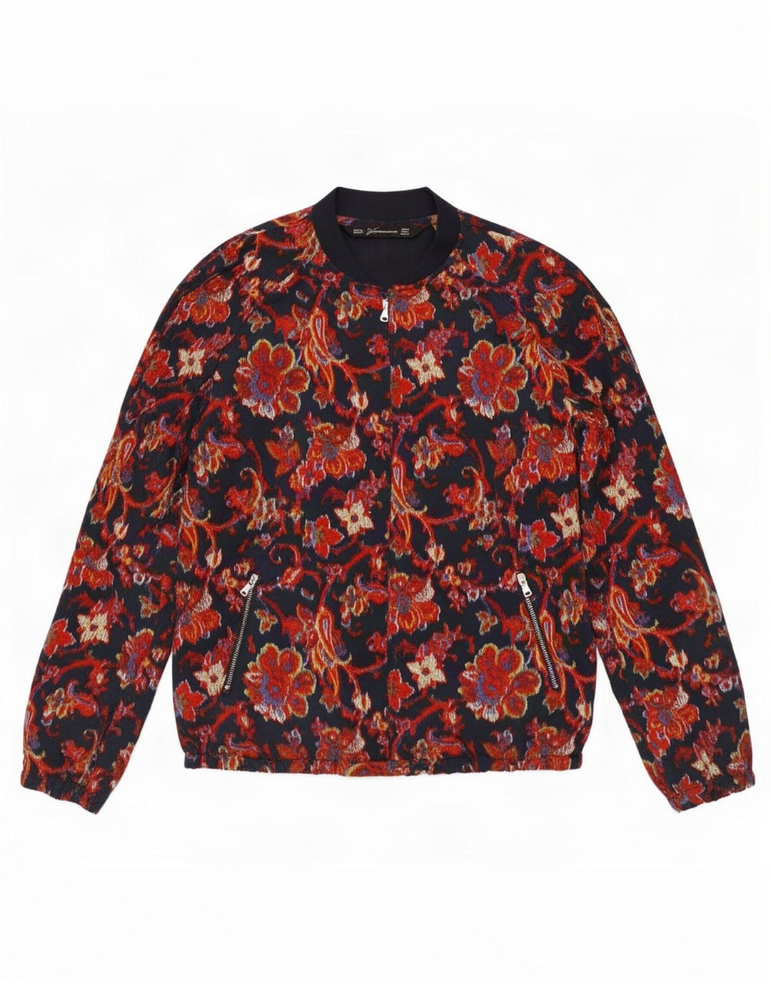 Jaqueta bomber Trafaluc feminina Zara Reino Unido 12 poliéster paisley azul marinho médio