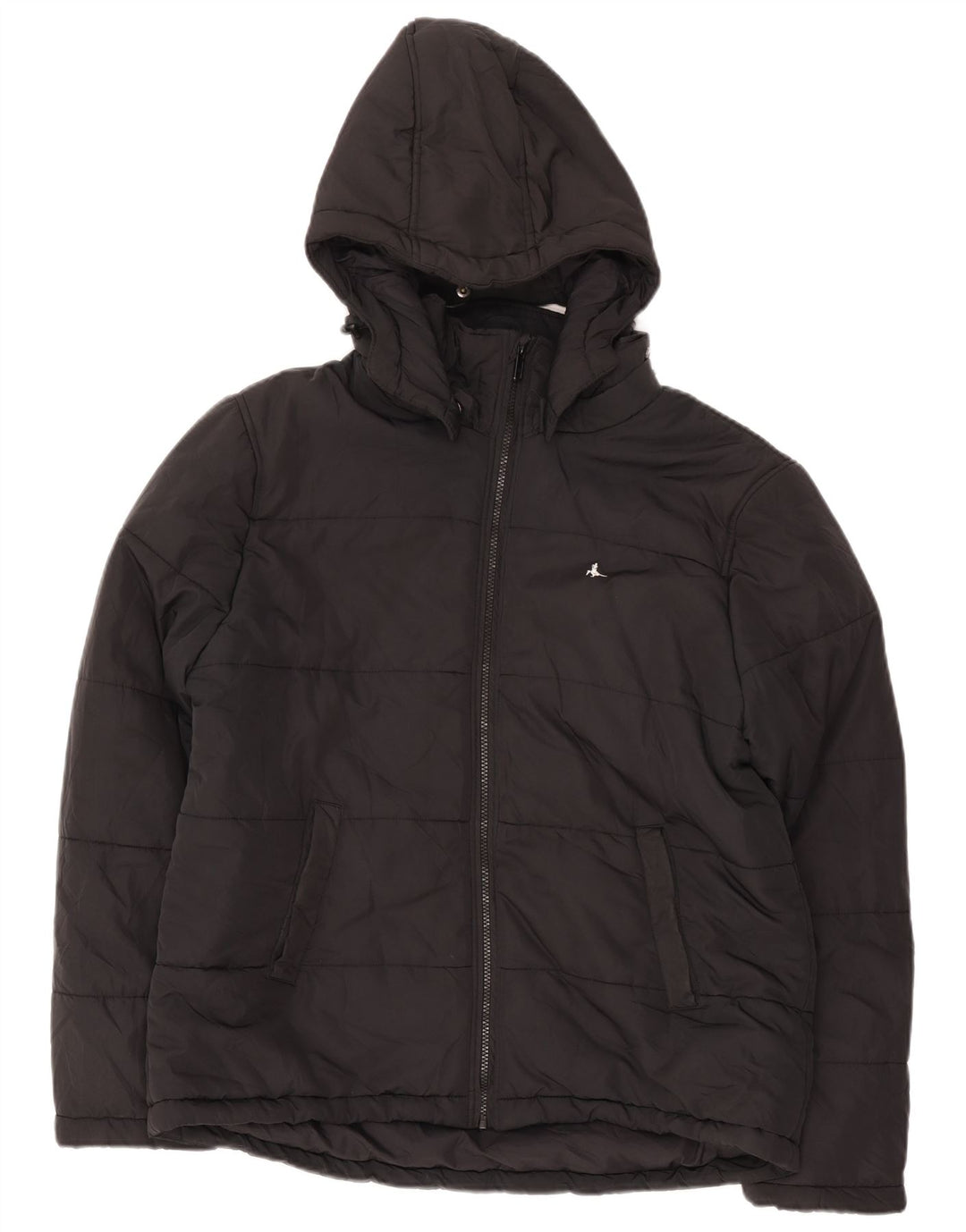 Jaqueta masculina acolchoada com capuz Jack Wills Reino Unido 42 XL poliéster preto