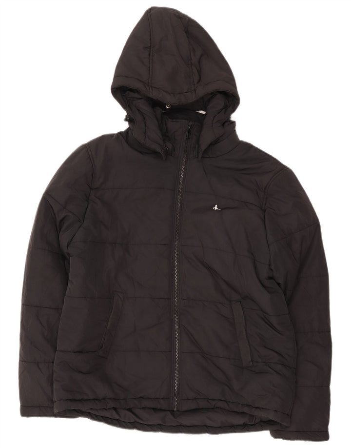 Jaqueta masculina acolchoada com capuz Jack Wills Reino Unido 42 XL poliéster preto