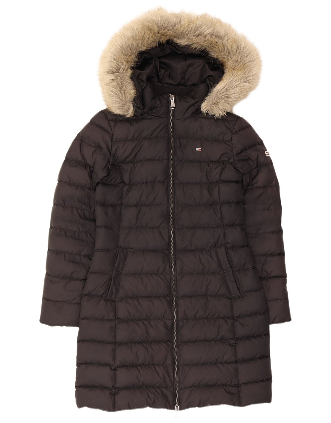 Casaco acolchoado com capuz feminino Tommy Hilfiger Reino Unido 10 pequeno poliéster preto