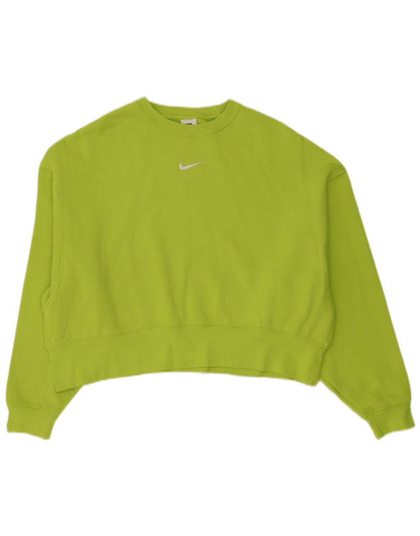 Nike Womens Crop Oversized Moletom Jumper UK 6 XS Verde Algodão