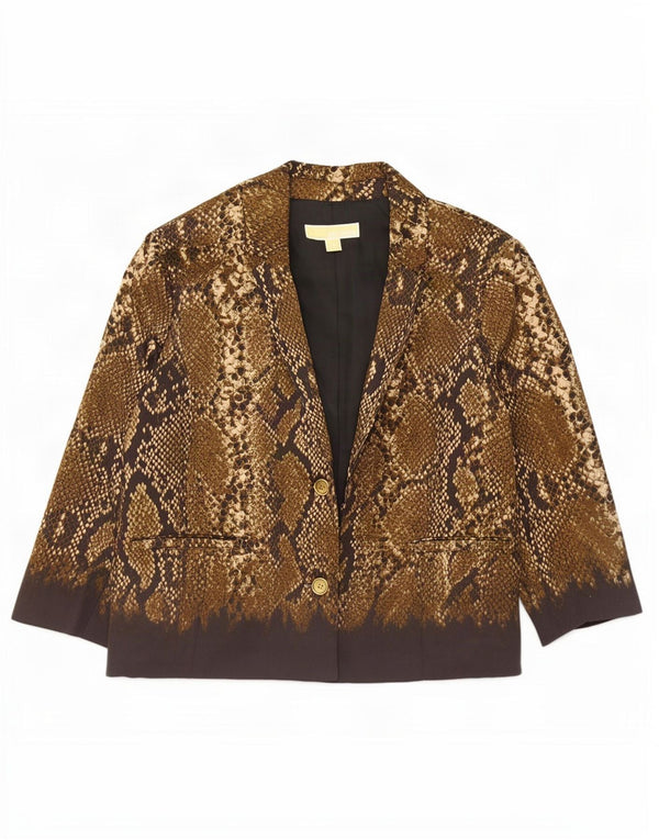 Jaqueta blazer feminina Michael Kors manga 3/4 EUA 12 grande marrom estampa animal