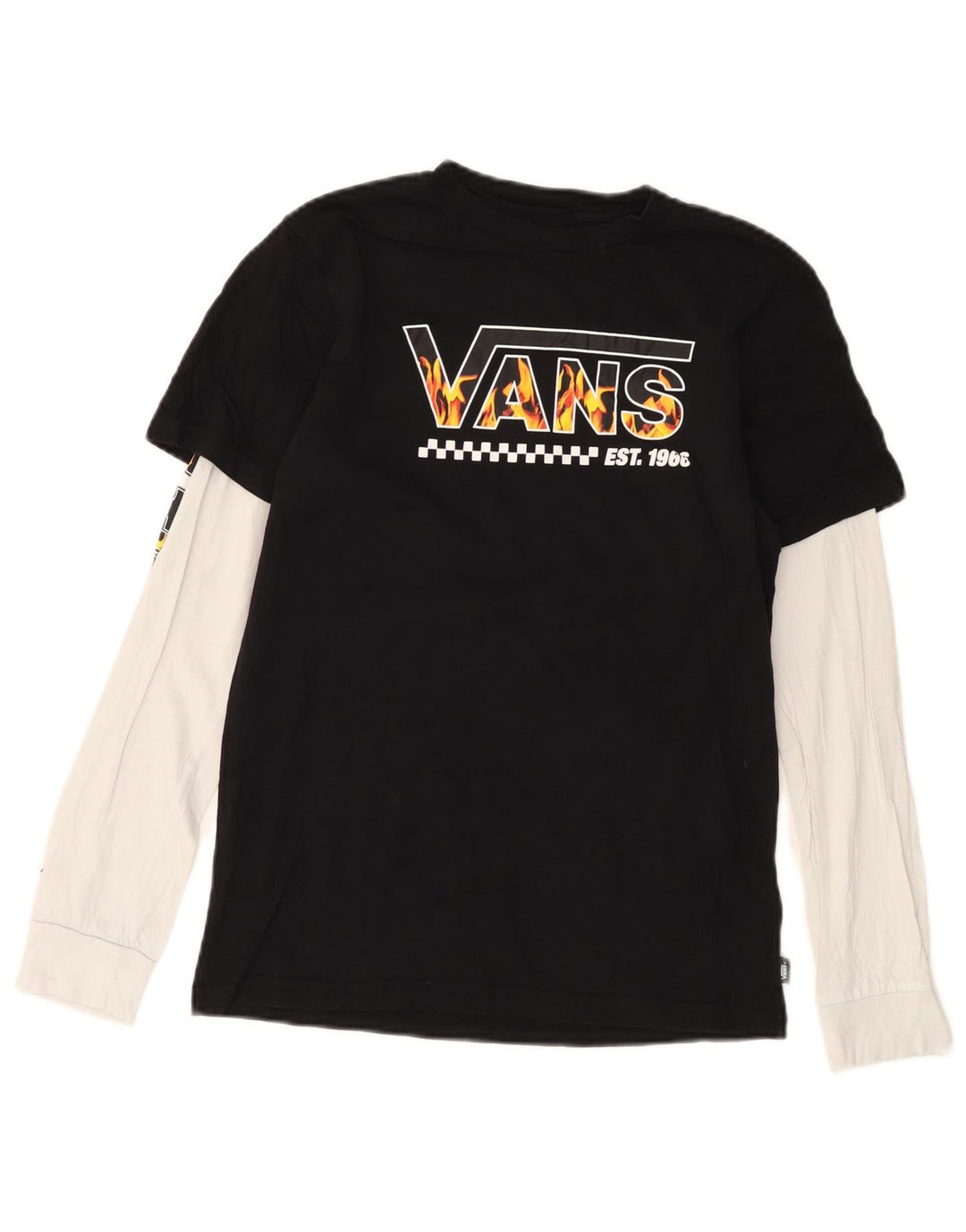 VANS Boys Graphic Top manga comprida 13-14 anos XL preto colorblock