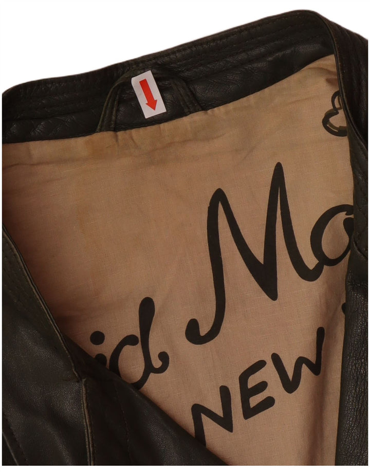 Jaqueta feminina Crop Biker DAVID MOORE Reino Unido 16 grande couro verde colorblock