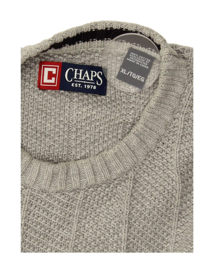CHAPS Mens Crew Neck Jumper Sweater XL Grey Cotton Vintage Chaps and Second-Hand Chaps from Messina Hembry 