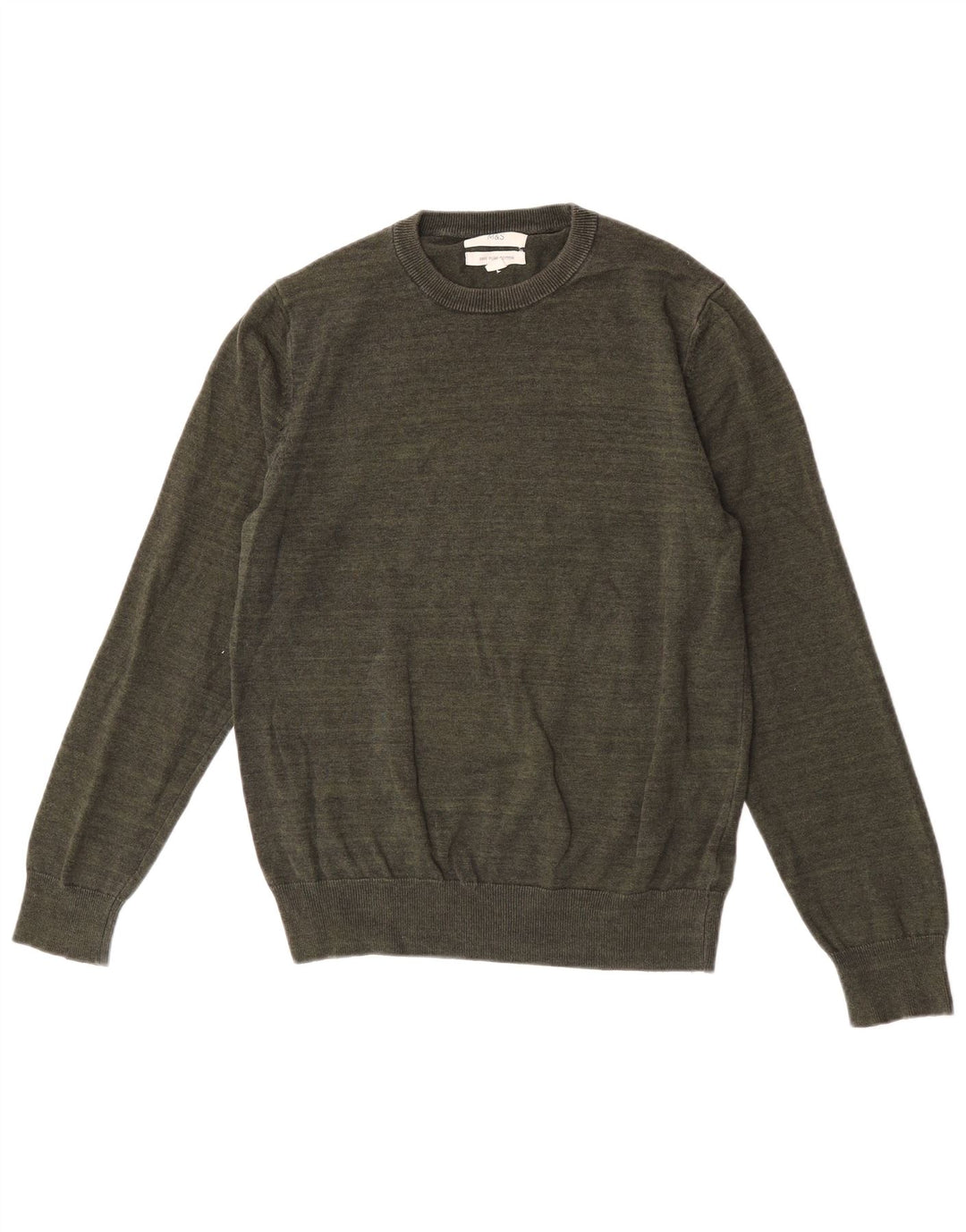 Suéter masculino Marks & Spencer com gola redonda, algodão cáqui médio