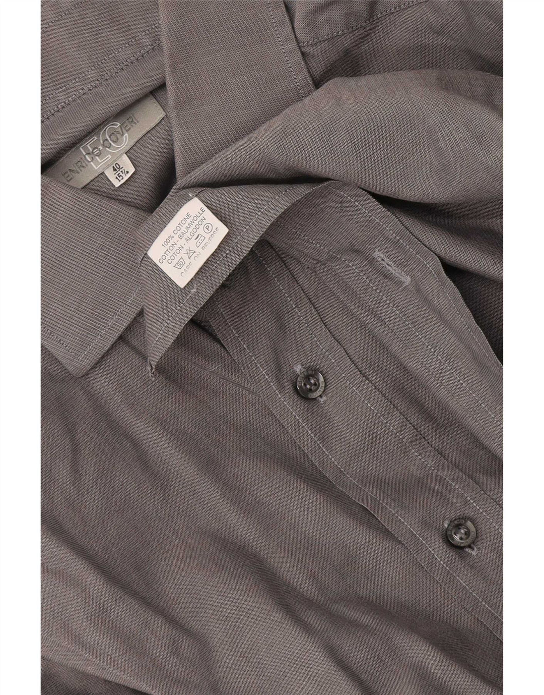 Camisa masculina Enrico Coveri tamanho 40 15 3/4 algodão cinza médio