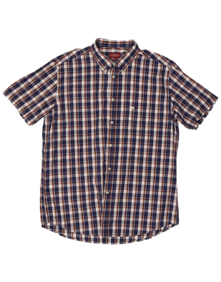 Camisa masculina Carrera de manga curta regular fit 2XL azul marinho xadrez
