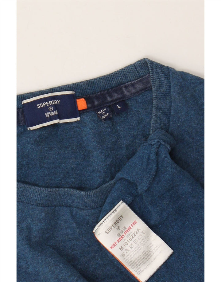 Camiseta masculina Superdry Top grande algodão manchado azul