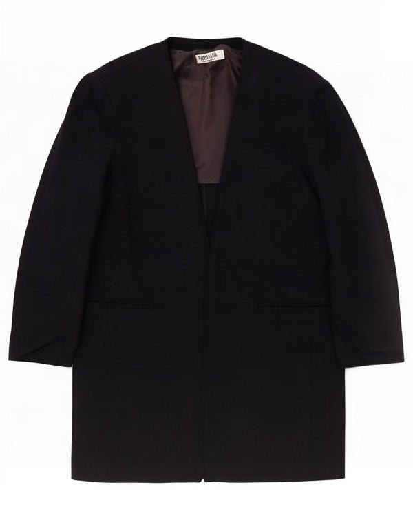 Jaqueta blazer feminina Marella Longline aberta Reino Unido 12 azul marinho médio lã nova