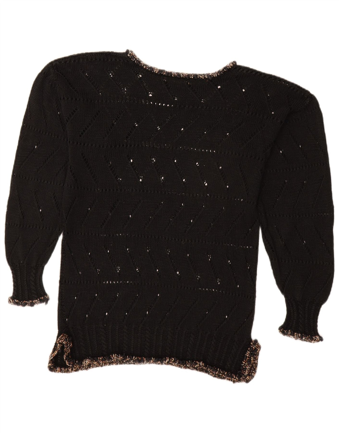 Suéter feminino VINTAGE com gola canoa UK 14 médio preto