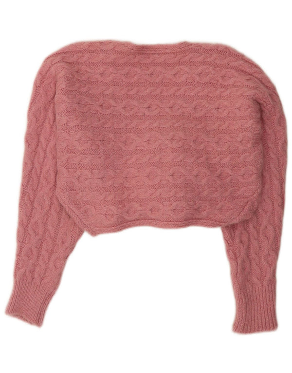 Zara Suéter Cardigan Feminino Crop Oversized Reino Unido 10 Pequeno Acrílico Rosa