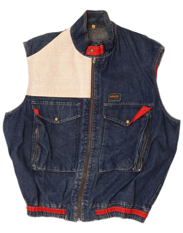 Colete jeans masculino vintage UK 40 grande bloco colorido azul