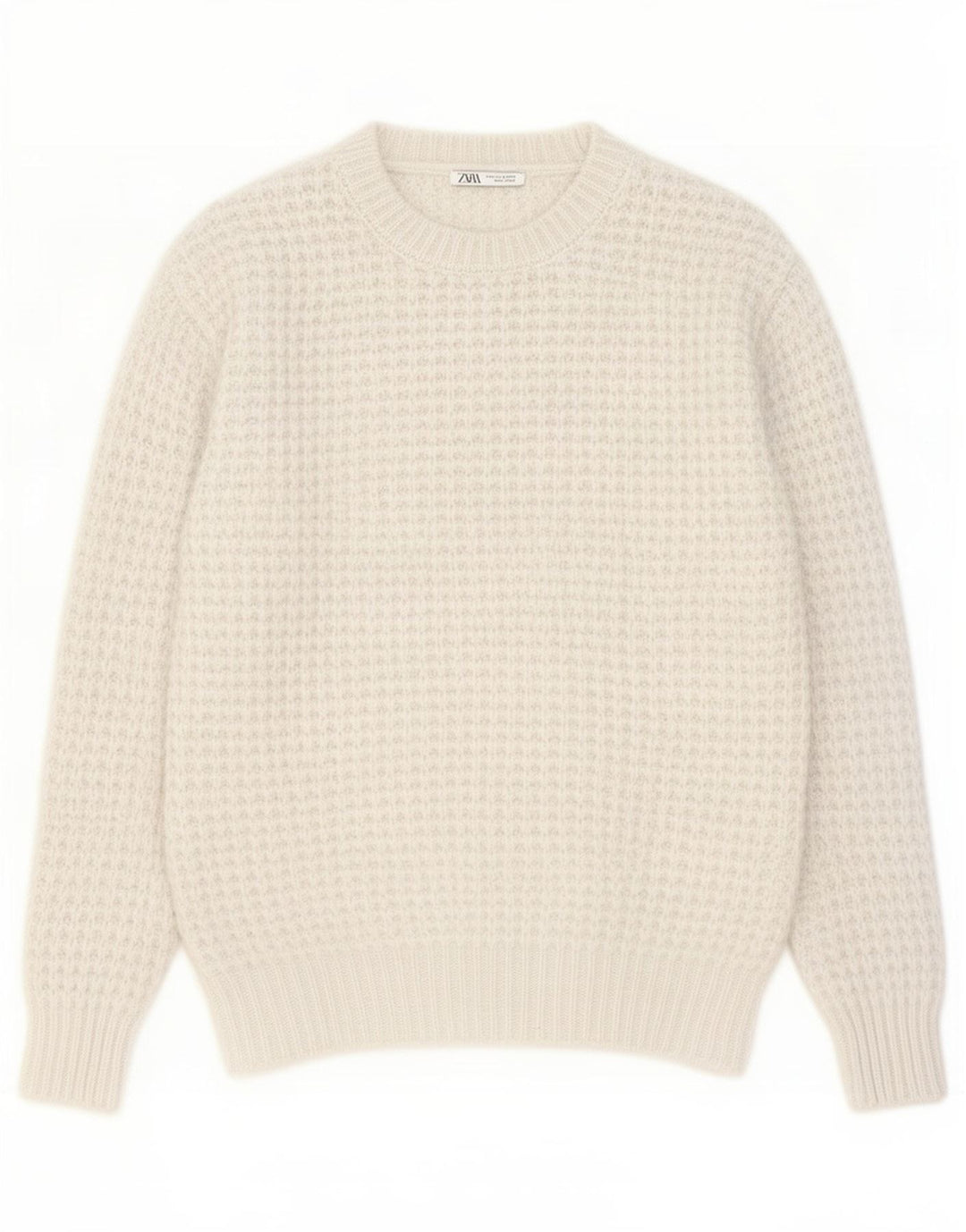 Zara Suéter masculino com gola redonda, poliéster branco médio