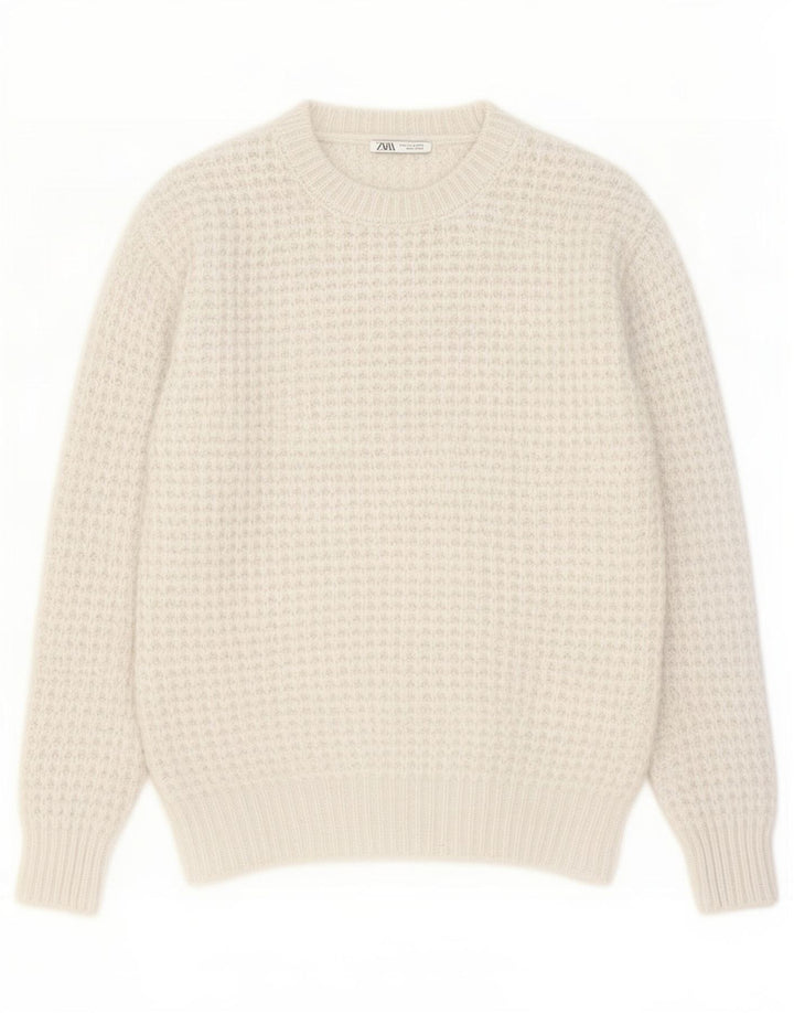 Zara Suéter masculino com gola redonda, poliéster branco médio