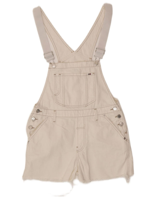 Shorts jeans feminino Tommy Hilfiger Dungarees pequeno W27 algodão branco