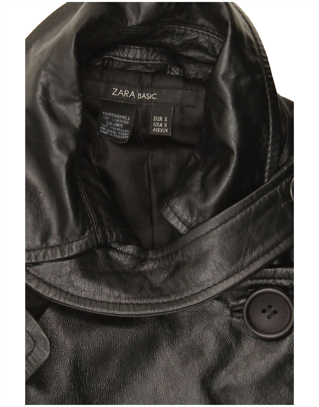 Casaco de couro militar feminino Zara Reino Unido 10 pequeno couro preto