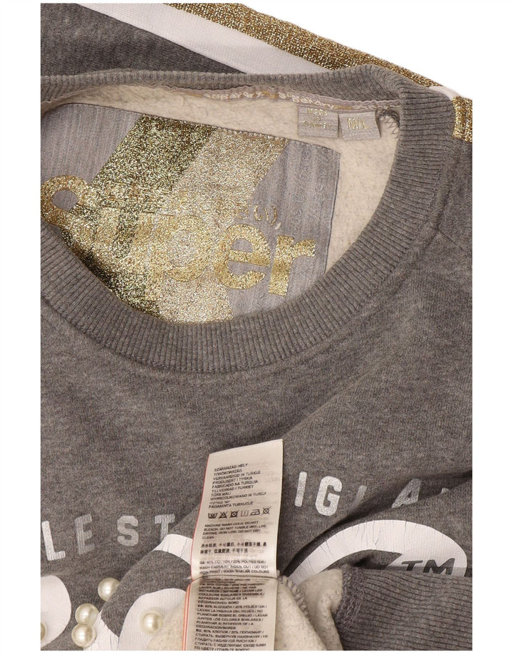 Superdry feminino oversized moletom jumper UK 14 cinza médio colorblock