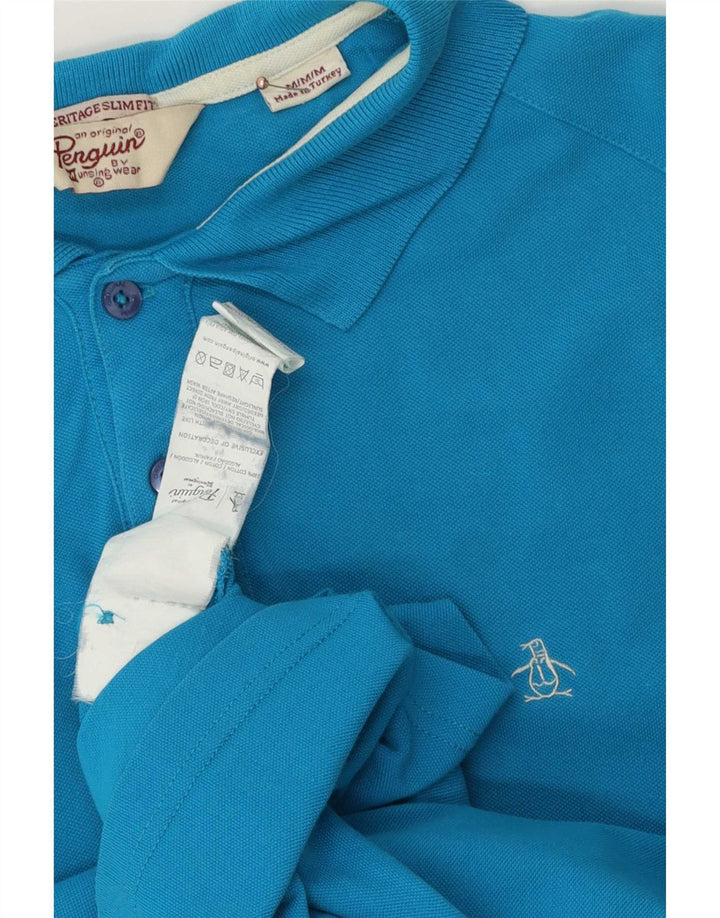 Camisa polo masculina Penguin Heritage Slim Fit algodão azul médio