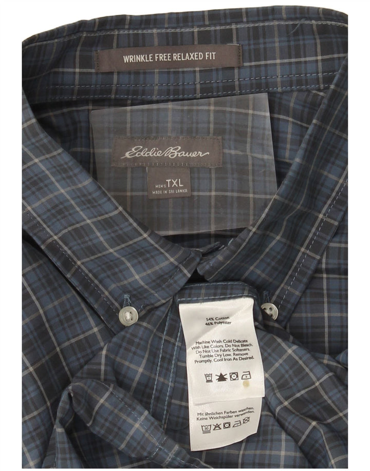 EDDIE BAUER Camisa masculina alta e relaxada XL algodão xadrez azul