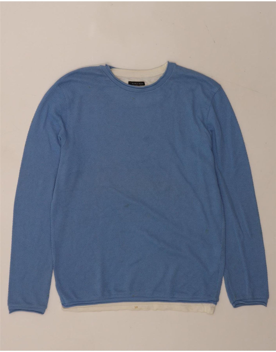 Suéter masculino Zara com gola redonda e algodão grande azul colorido