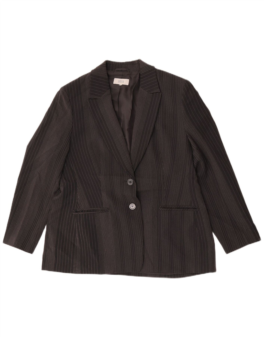Jaqueta blazer feminina de 2 botões Marks & Spencer Reino Unido 14 listra preta grande