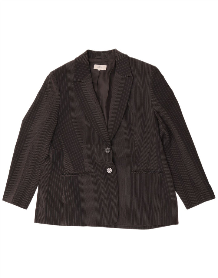 Jaqueta blazer feminina de 2 botões Marks & Spencer Reino Unido 14 listra preta grande
