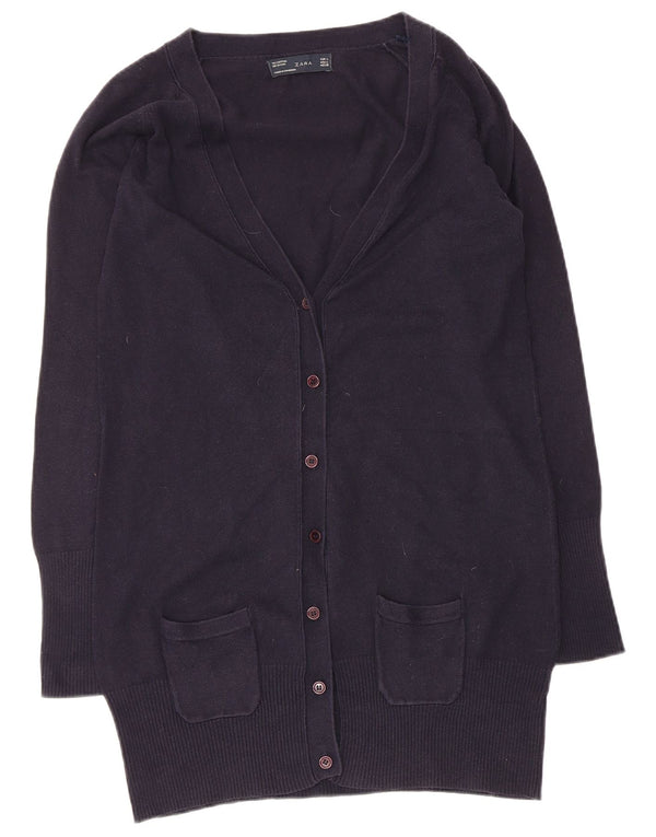 Suéter cardigã feminino Zara Longline Reino Unido 14 grande algodão azul marinho