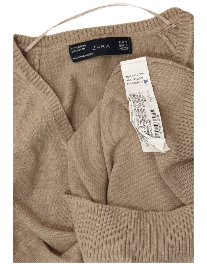 Suéter feminino ZARA com decote em V Reino Unido 8 pequeno algodão cinza