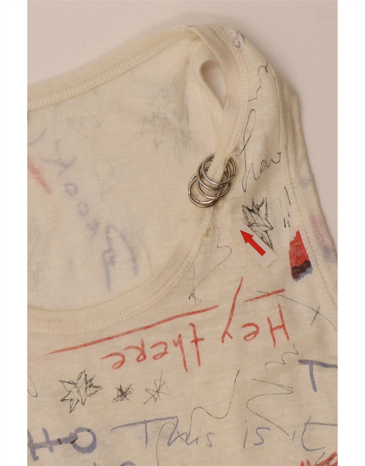 ZARA Womens Graphic Vest Top UK 14 Medium Off White Linen