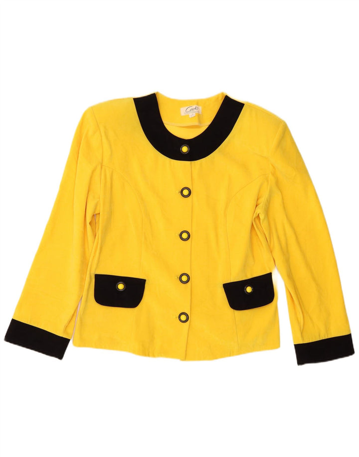 Carlo Comberti Jaqueta blazer feminina de 5 botões Reino Unido 14 grande bloco colorido amarelo