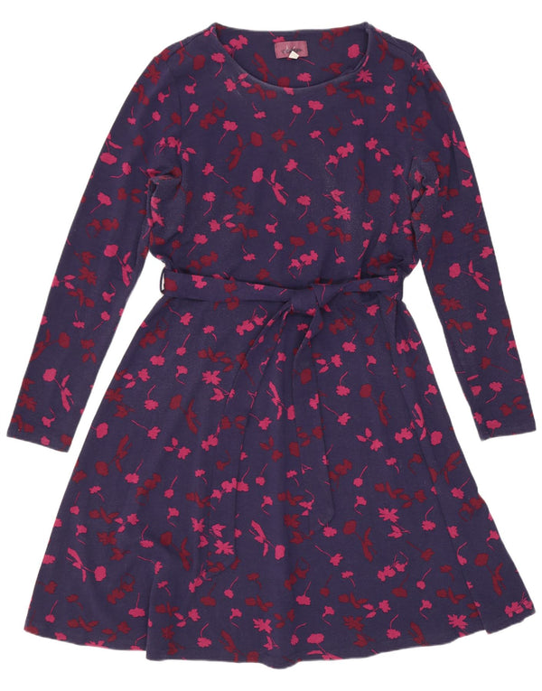 Vestido feminino Joules manga comprida evasê Reino Unido 16 grande azul marinho floral viscose