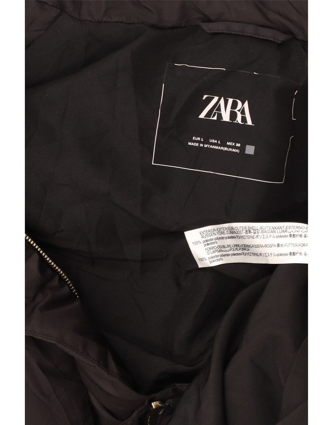 Casaco feminino Zara com capuz sem mangas acolchoado Reino Unido 16 grande poliéster preto
