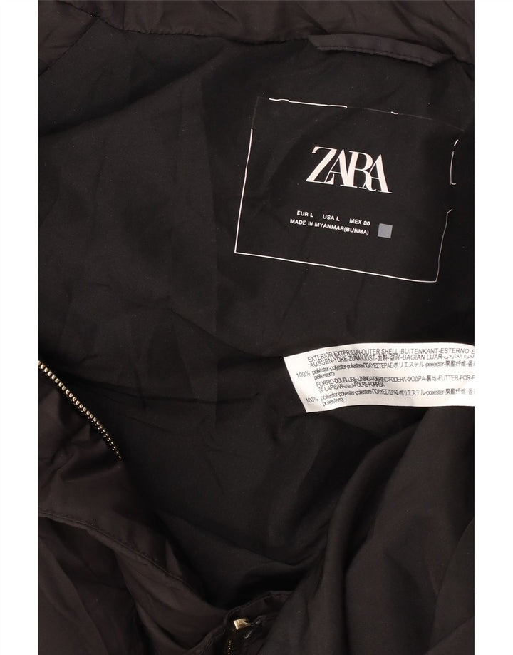 Casaco feminino Zara com capuz sem mangas acolchoado Reino Unido 16 grande poliéster preto